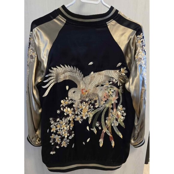 Indigo Rein Embroidered Satin Bomber Jacket Coat - Small/Medium - Spring - Picture 4 of 5